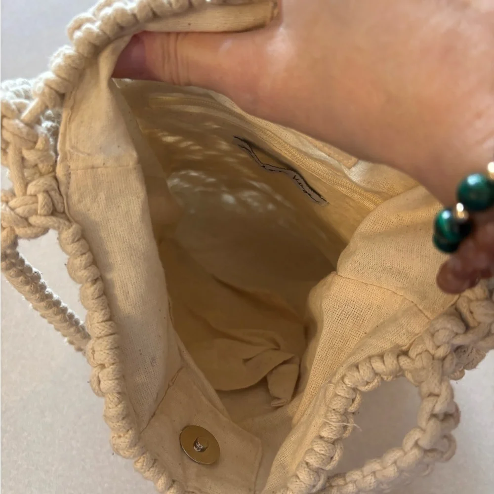London Kaye Boho Crochet Macrame Neutral Tone Bag